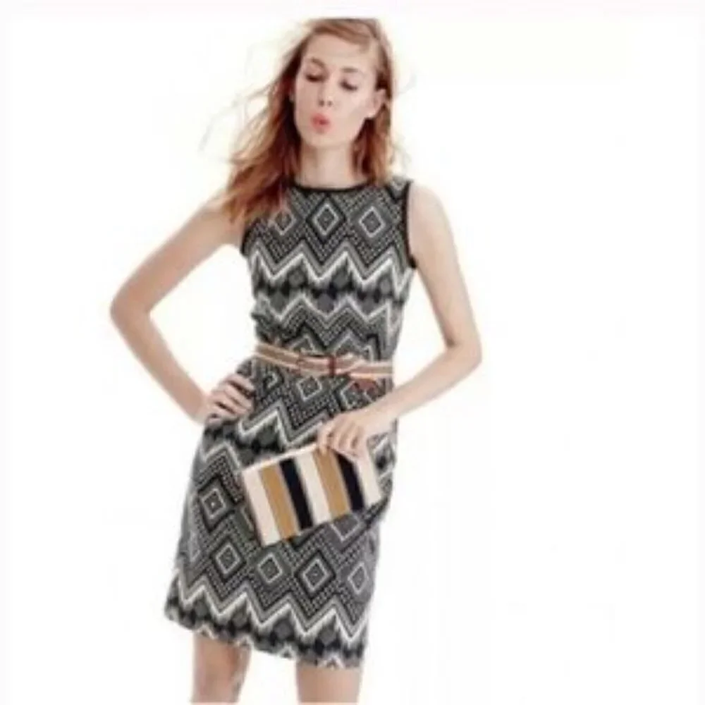 J. Crew Black & White Ikat Lined Pencil Sheath Dress Women' size 2 NEW